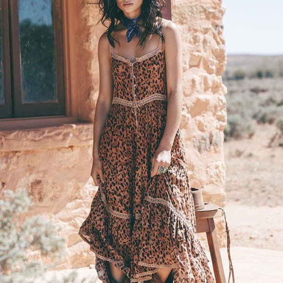 New Boho Saphari Leopard Maxi Sundress Dress - Picture 2 of 12